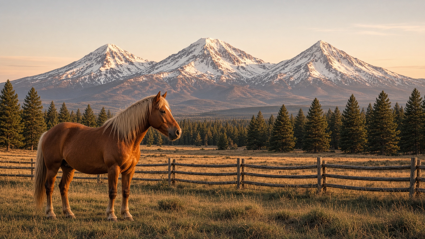 Horse with the Three Sisters mountains